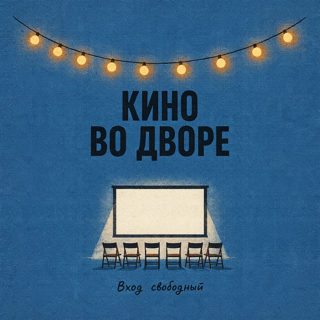 Вторая афиша Ideogram: правильный заголовок «КИНО ВО ДВОРЕ» и новая композиция.